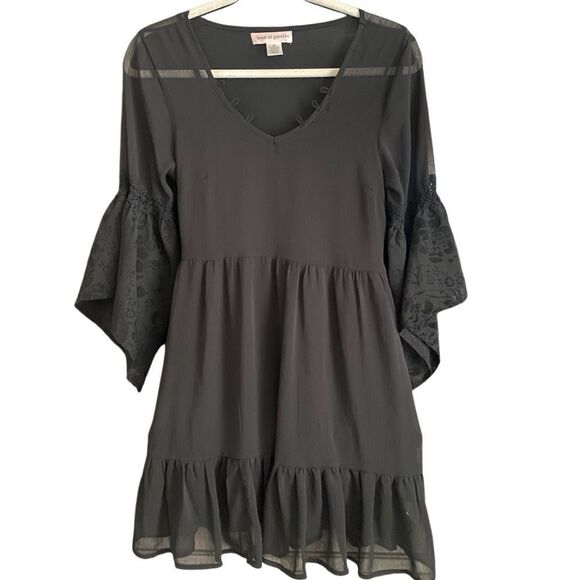 Band of Gypsies Semi- Sheer Black Mini Dress with Flared Boho Sleeves. Small - Picture 2 of 8
